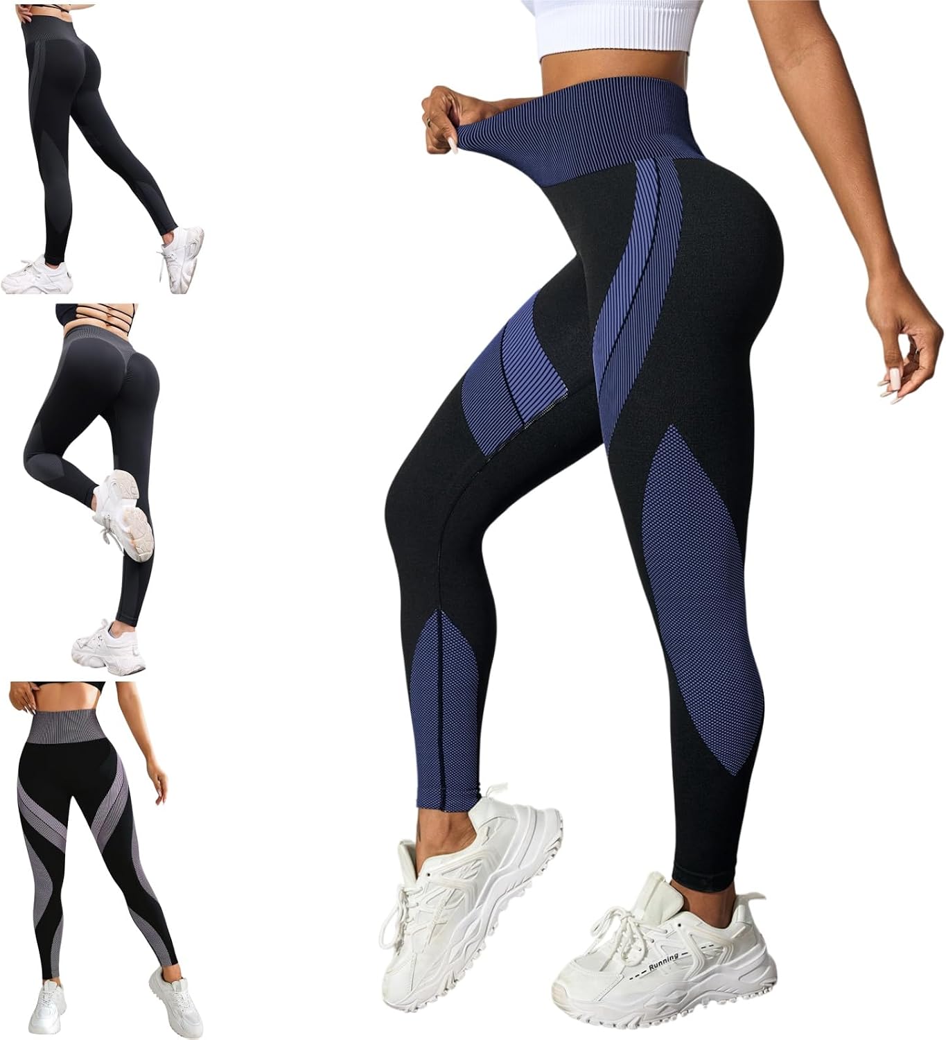 Rachel Wear Women 3D Colorblock Hollow Leggings, High Waist Tummy Control Scrunch Butt Compression Yoga Pants