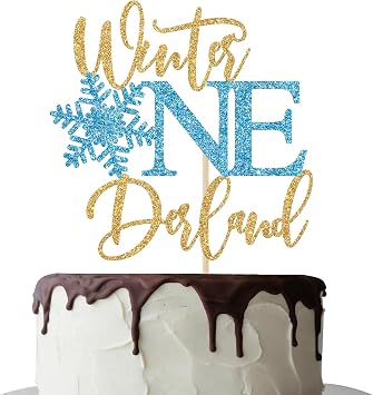 Onederland Cake Topper 1st Birthday Boy Decorations - Winter Wonderland Snowflake Blue Gold Glitter