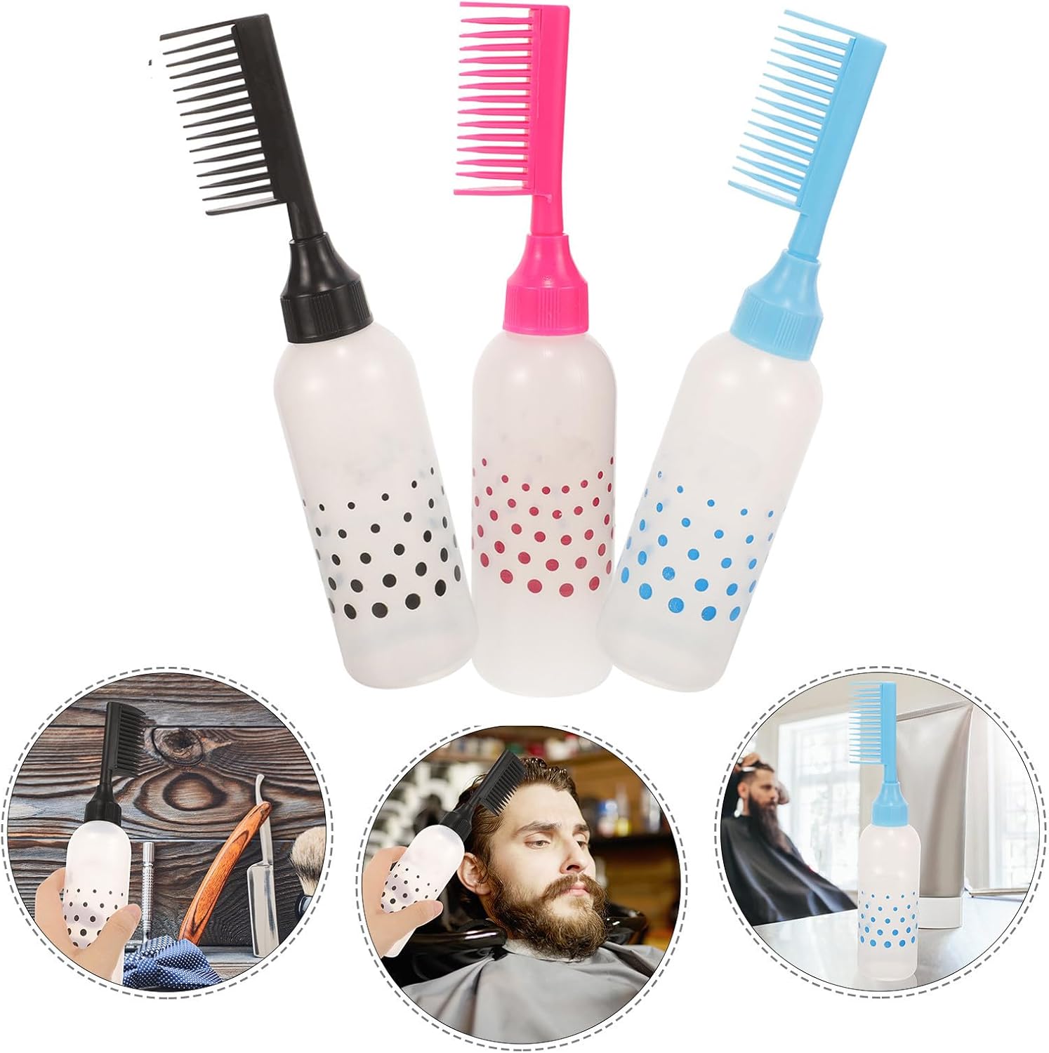 3pcs Ml PE Comb Applicator Bottle for Hair Dye Root Touch-up