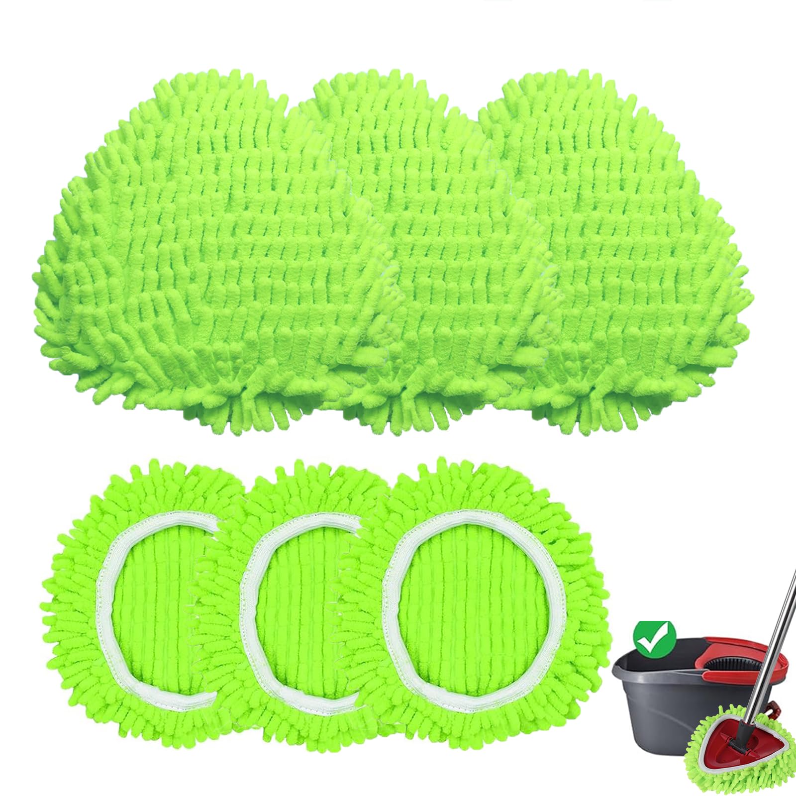 Paquete de 6 almohadillas reutilizables de microfibra compatibles con la fregona triangular O-Cedar EasyWring, cabezal elástico de repuesto para limpieza profunda, recambios de fregona lavables a