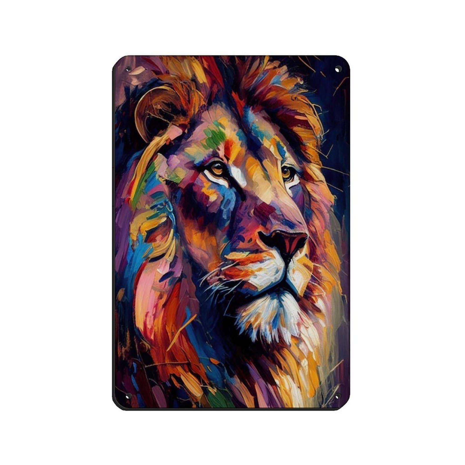 Lxwnze 20L X 30W Cm Lion Oil Painting Poster Tin Sign Vintage Metal Pub Club Cafe Bar Home Wall Art Decoration Poster Retro 8X12inch(20X30cm)