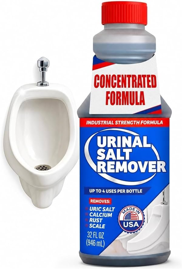 Eliminador de sarro para urinarios: limpiador de desagües de alta resistencia, desincrustante y limpiador de inodoros | 4 usos: elimina sarro, calcio, óxido y cal, fórmula de fuerza comercial que neutraliza olores, seguro para todas las tuberías, 32 fl oz