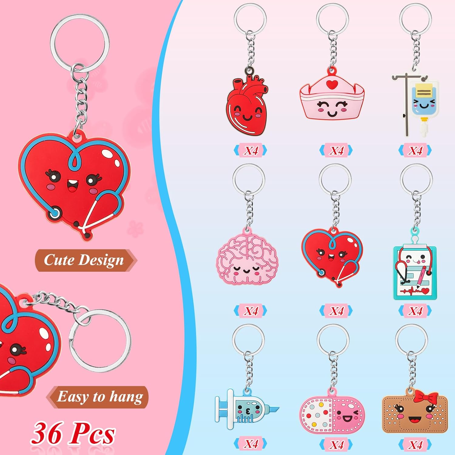 Henoyso 36 Pcs Nurse Keychain Gifts for Women Nursing Appreciation Gift Bulk for Nurse Day Medical Party Favors (Pretty Style) - Image 3