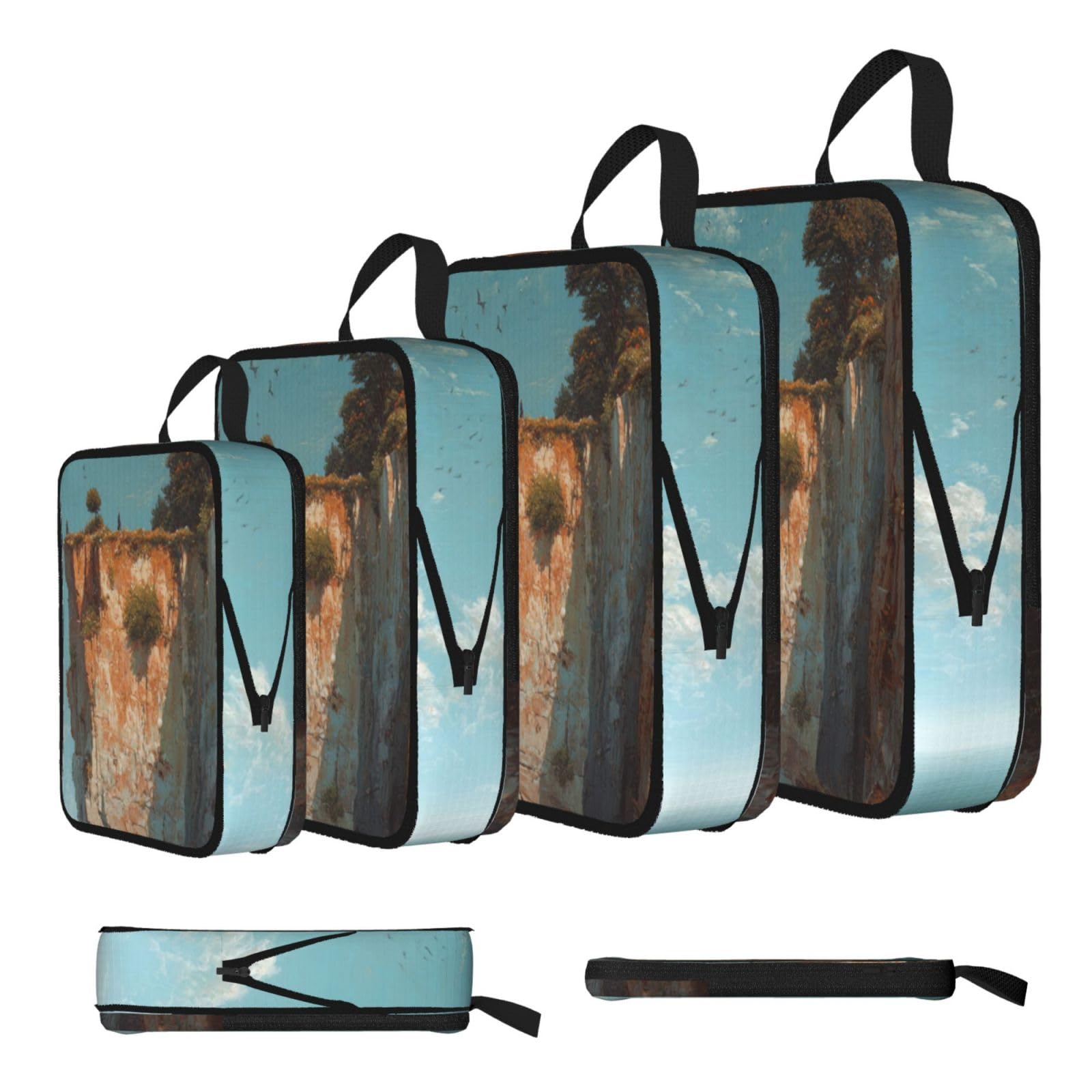 Cliff Print 4 Set Compression Packing Cubes For Suitcases,Expandable Storage Bags Organizers