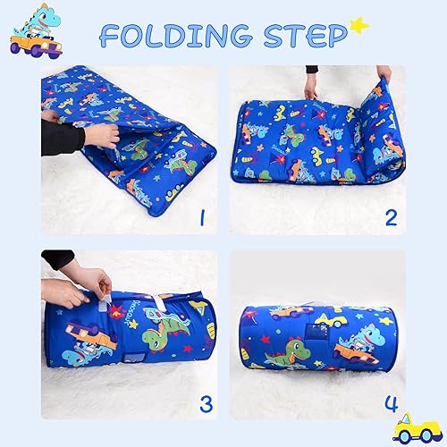 Miniatura 4 de Cloele Tapete para siesta para niños pequeños con almohada, saco de dormir de 53 x 21 pulgadas, para niños de 3 a 7 años, tapete para siesta