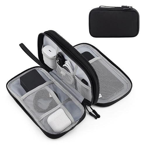 Portable Electronics Travel Organizer with Double Layer Design, Waterproof Electronic Organizer to Hold USB Flash Drive, Cords, Chargers, Phones, Earphones, Power Banks, Mouse, and SD Card Black - Black