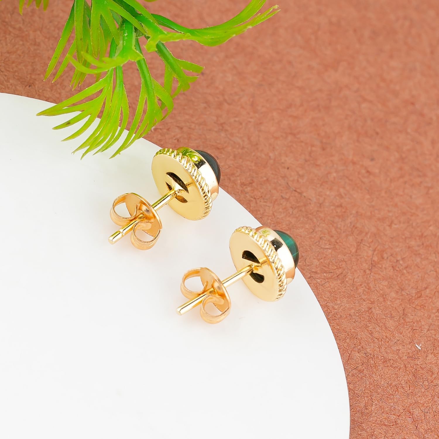 6mm Round Gemstone Cabochon Stud Earrings – Natural Stone, 14K Gold Plated, Hypoallergenic Handmade Jewelry for Women, Elegant Minimalist Everyday Studs Gift - Image 3