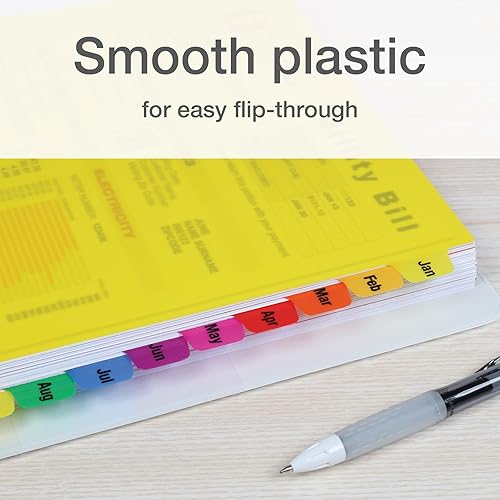 Miniatura 5 de Oxford Separadores mensuales de plástico para carpetas de 3 anillos, 12 pestañas preimpresas multicolor, enero a diciembre, tamaño carta, paquete de