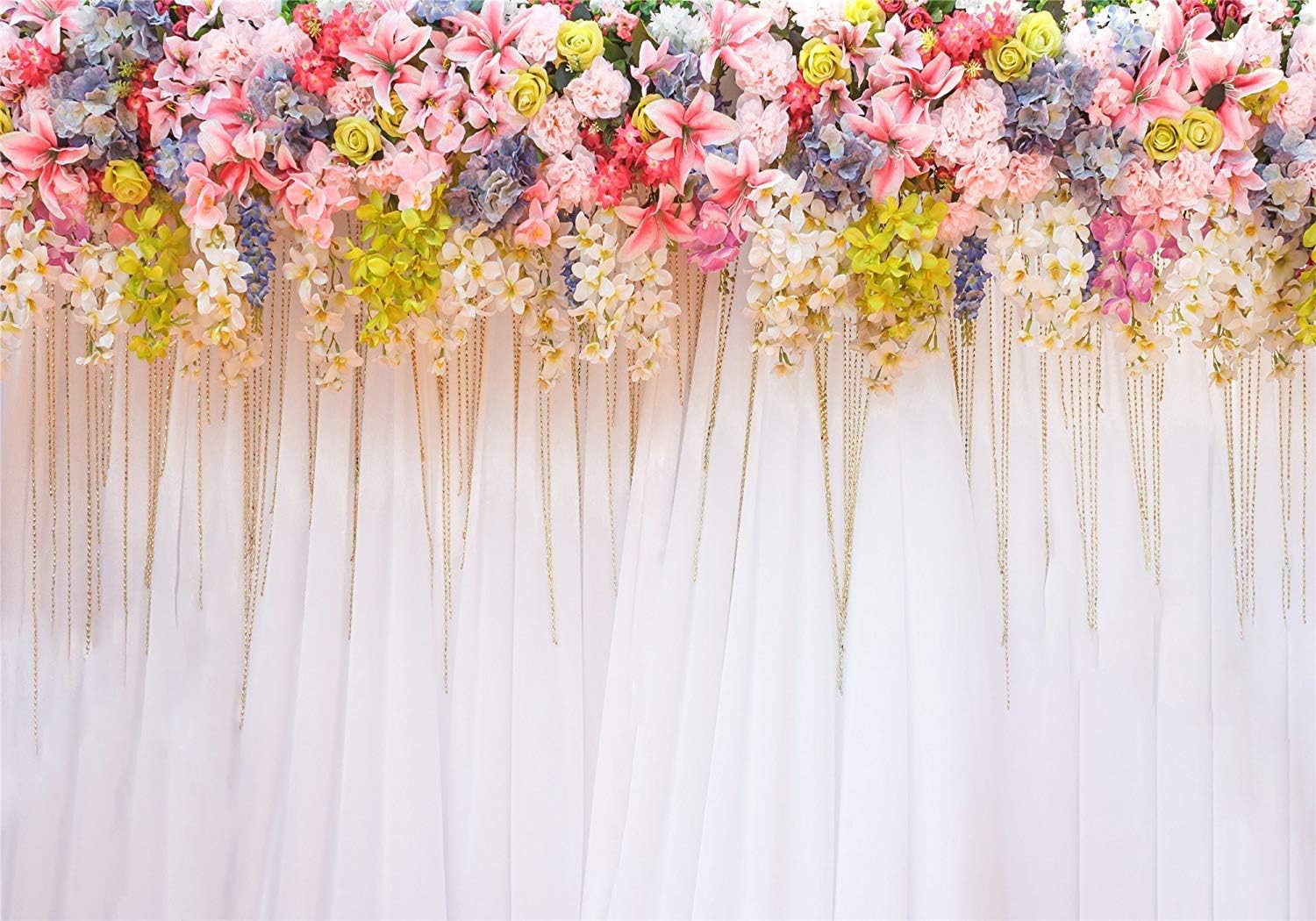 WaW White Curtain Backdrop Artificial Flower Wall Background Fabric Backdrops 7x5ft
