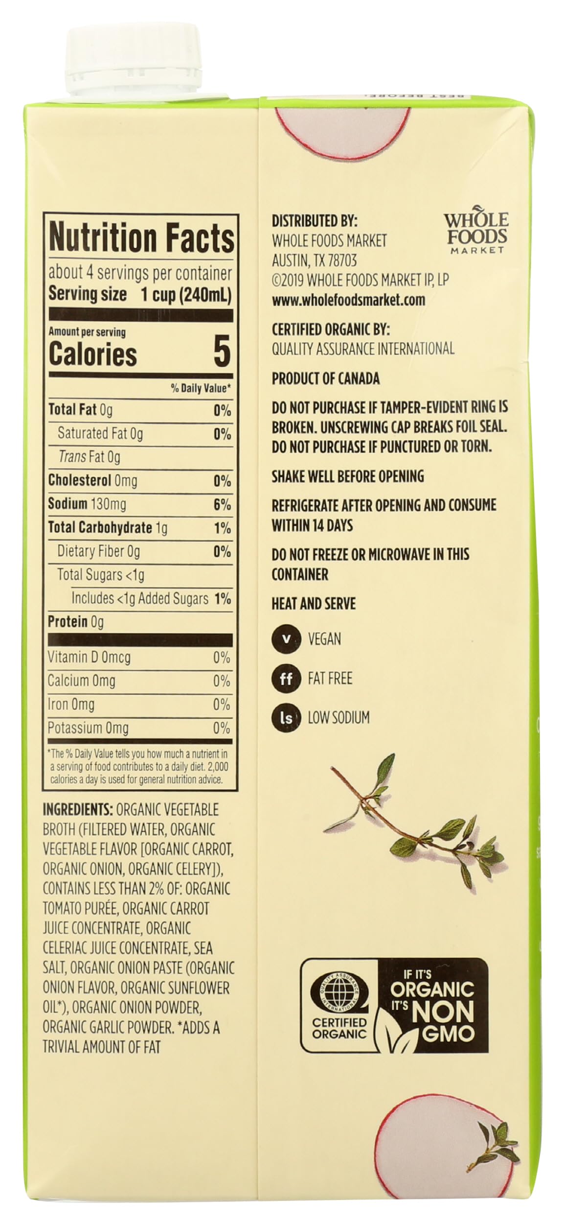 365 by Whole Foods Market, Organic Low Sodium Vegetable Broth, 32 Fl Oz