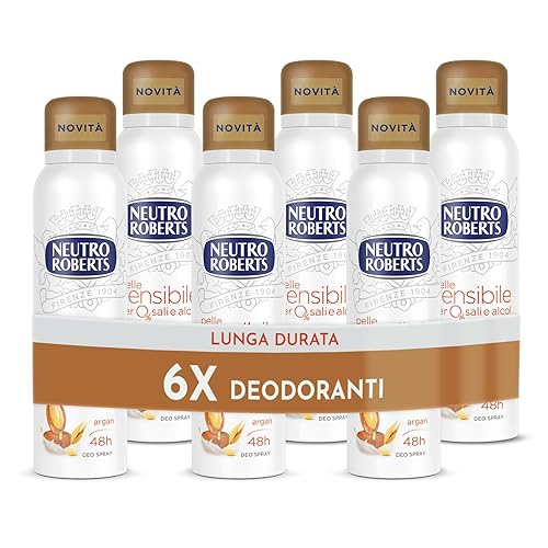 Immagine del prodotto Neutro Roberts, Deodorante Spray Pelle Sensibile con Avena Lenitiva e Argan, Efficace 48h, Senza Sali di Alluminio e Alcool, Per Pelli Sensibili, Dermatologicamente Testato - 6 Flaconi da 150ml