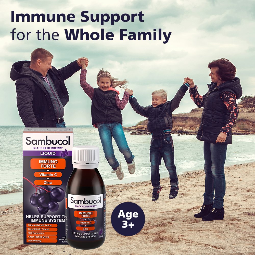 Sambucol Natural Black Elderberry Immuno Forte, Vitamin C, Zinc, Immune
