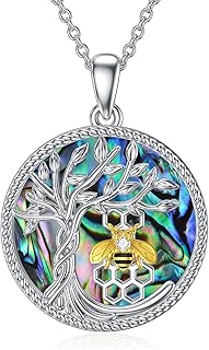 Tree of Life Necklace with Cardinal/Cow/Dragonfly/Mushroom/Sloth/Alpaca/Wolf/Dinosaur/Hedgehog/Snake/Owl/Panda/Giraffe/Horse/Monkey/Dog/Giraffe/Mushroom/Hummingbird Necklace with Abalone Shell 925 Sterling Silver Jewelry Gifts for Women Girls Mother Daughter