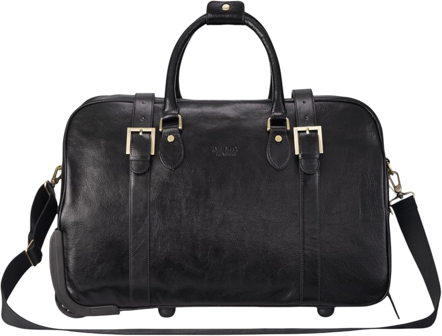 Genuine Leather Wheeled Holdall Duffle Bag – 43L Vintage Cabin Travel Bag for Men – Cowhide Overnight Rolling Weekender with Shoulder Strap, Brass Hardware & Nylon Lining