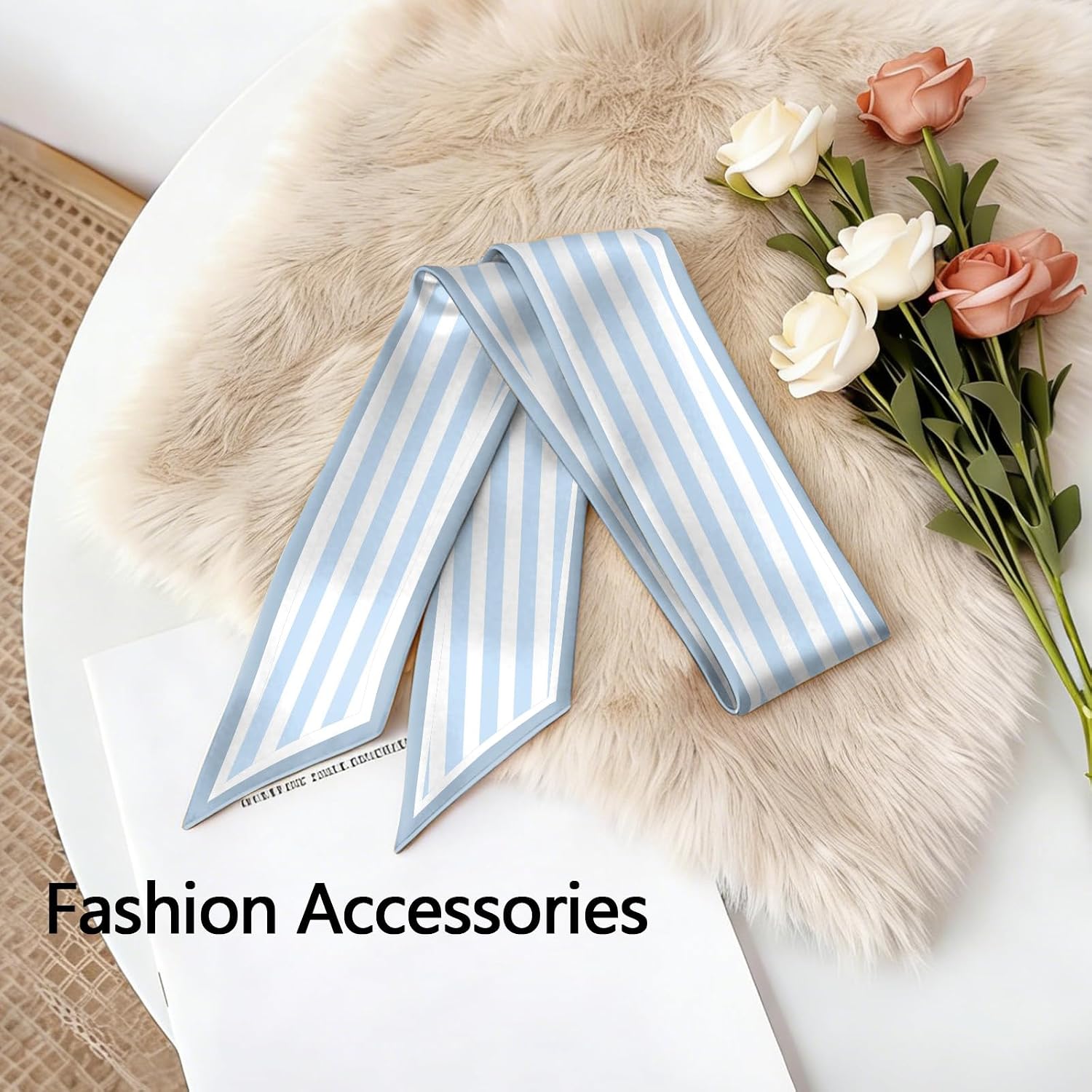 Hair Head Neck Scarf Silk Feeling Long Satin Scarves Aesthetic Cute Decoration for Handbag Women Girls (59 * 6.7'')
