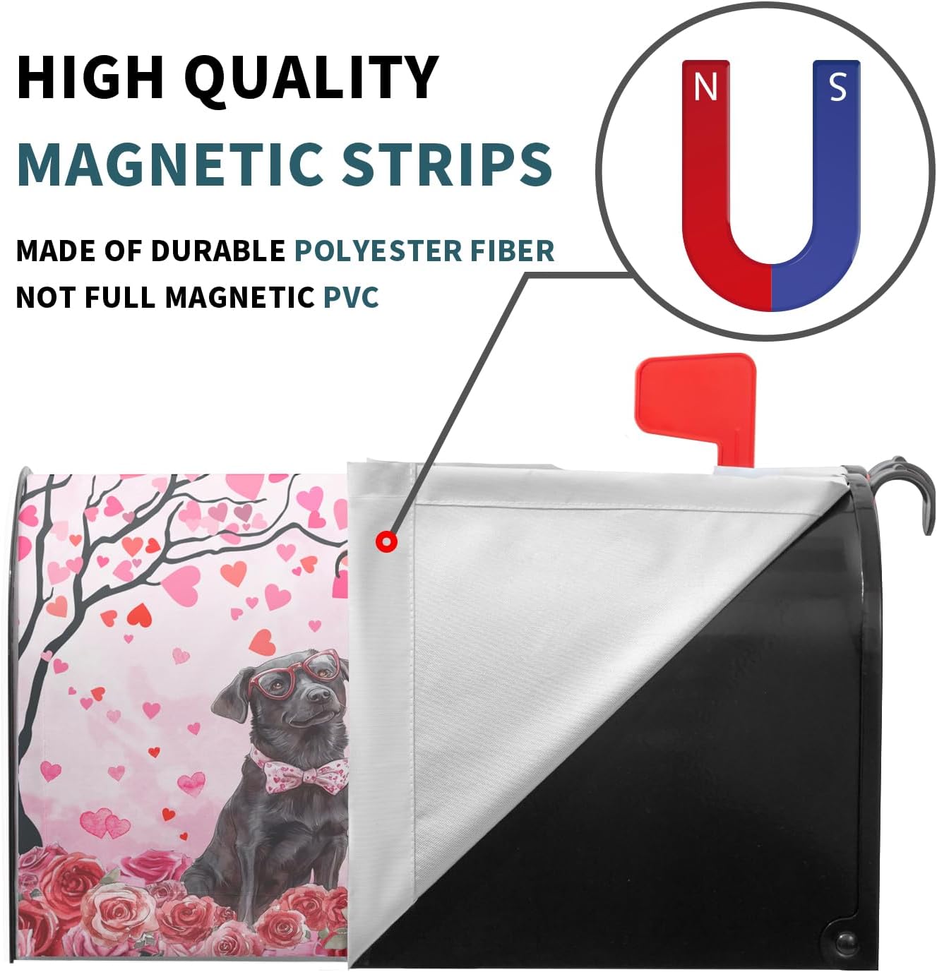 Valentine's Day Pink Mailbox Covers Magnetic Standard Size 21"x18" Dogs Love Valentines Mailbox Cover Love Heart Decorative Post Letter Box Cover Mailbox Wrap for Anniversary Wedding Outdoor Decor