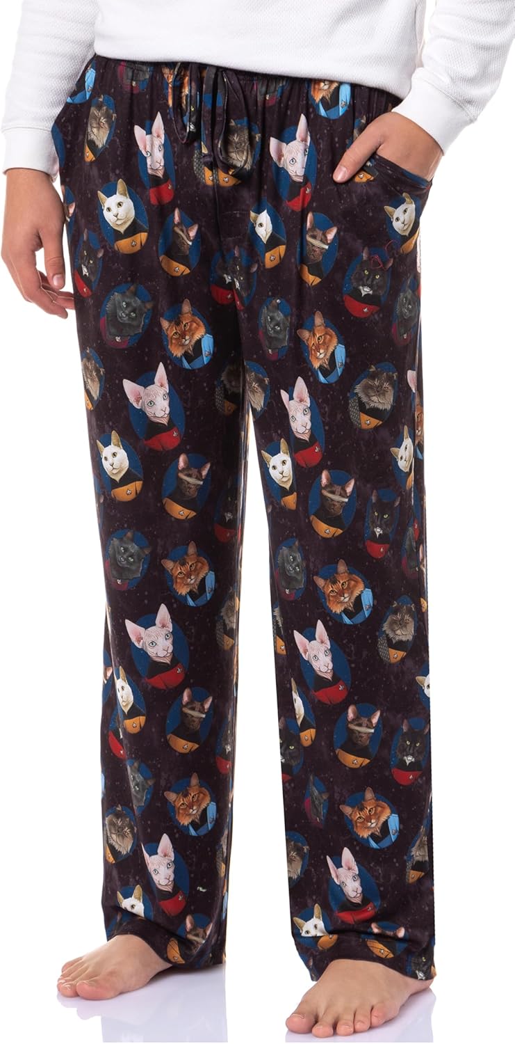 Star Trek The Next Generation TNG Men's Cat Sleep Tossed Print Pajama Pants for Adults