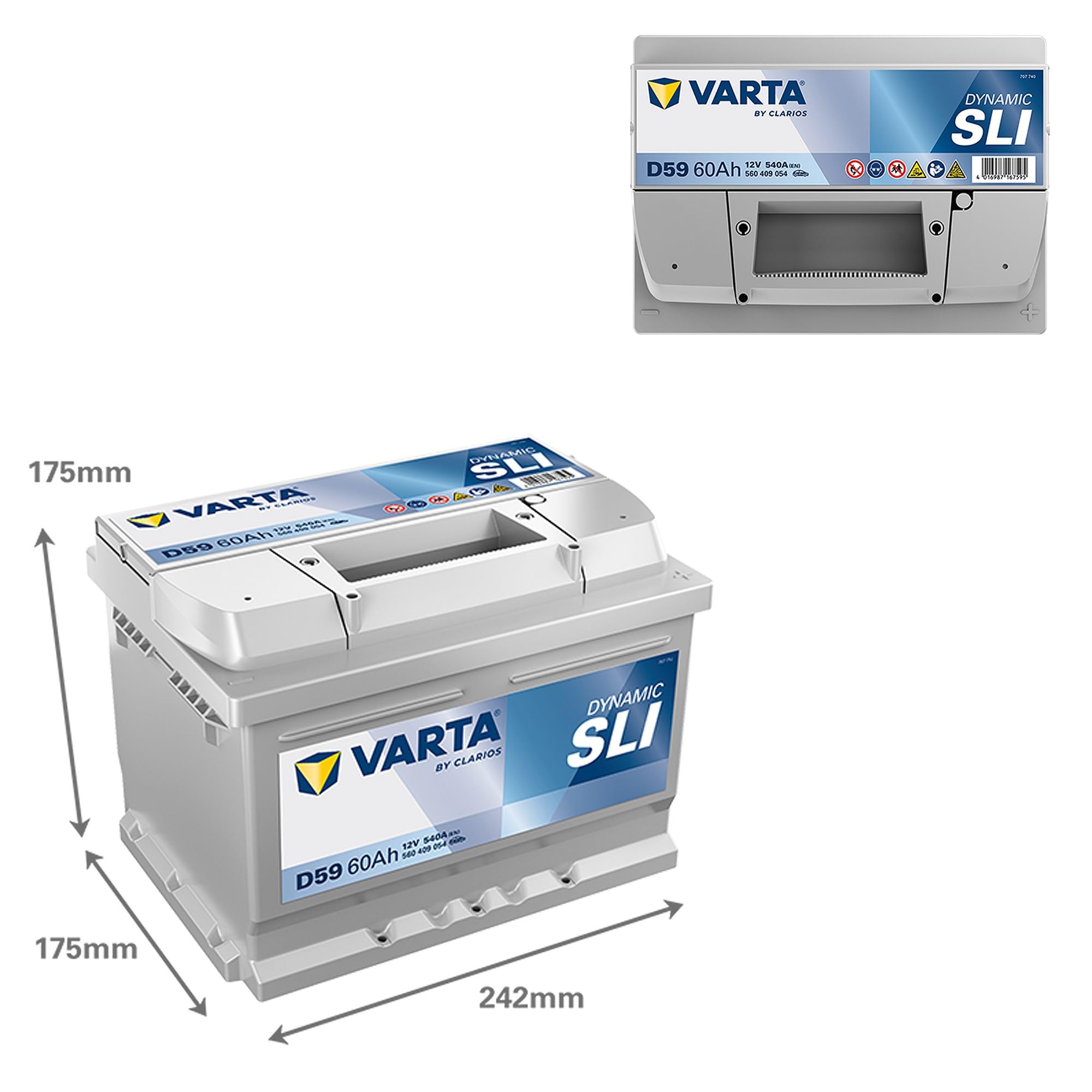 VARTA Automotive DYNAMIC SLI (D59) 12V 60Ah 540A - Batteria auto al piombo-acido per veicoli standard senza start-stop - Batteria di avviamento per fabbisogno energetico base - senza manutenzione | Compatibile con VW Golf II 3/5 porte 19E, 1G1 Coccinella
