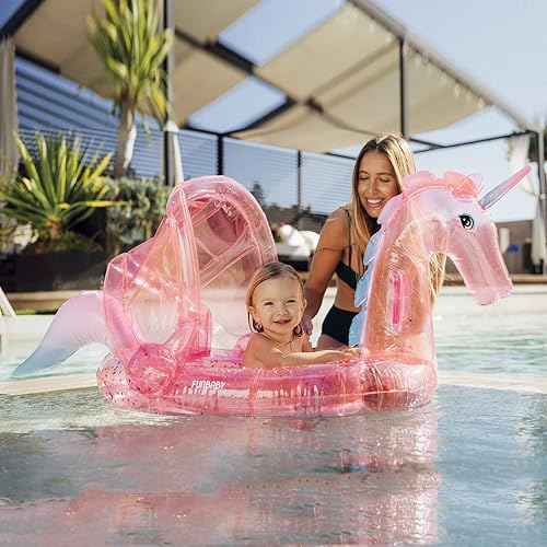 Miniatura 2 de FUNBABY by FUNBOY - Flotador inflable de lujo de un unicornio con purpurina para bebés y niños, perfecto para una fiesta de verano en la piscina