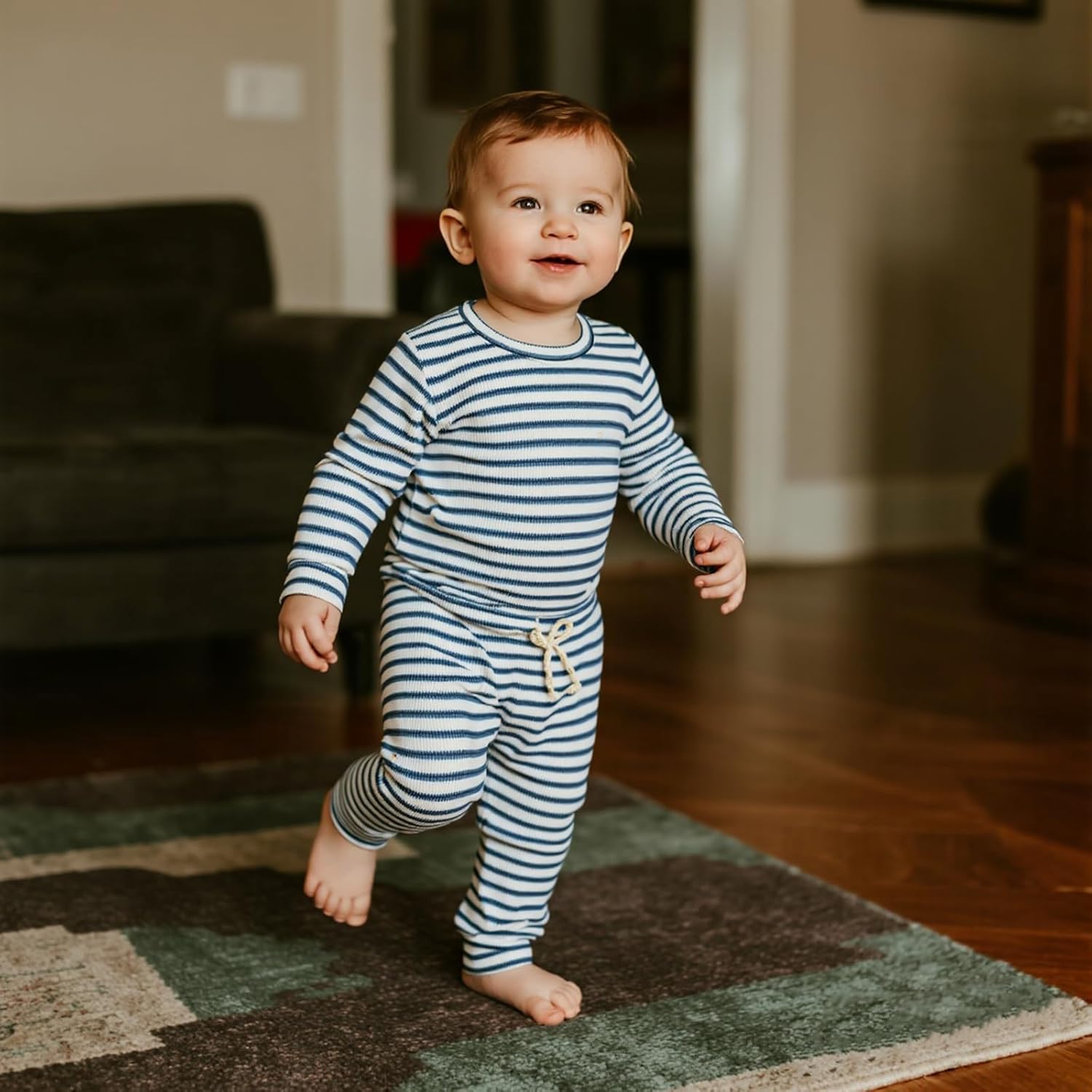 ChuYuKu Baby Girl Boy Clothes Set Toddler Fall Winter Outfit 2 Piece Striped Long Sleeve Shirt & Pants with Pockets - Image 5