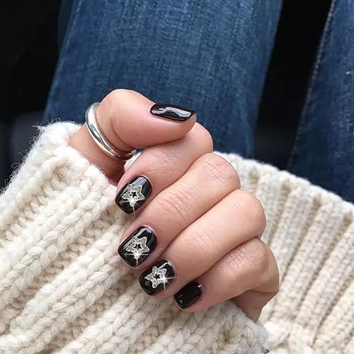 Miniatura 5 de YECIRALA - 30 dijes de uñas de estrella plateada para uñas acrílicas, estrellas huecas 3D, diamantes de imitación de uñas, joyas de pentagrama,