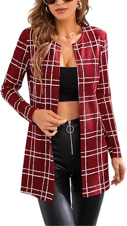 TRENDSTHAN womens coat Plaid Open Front Coat coat for women