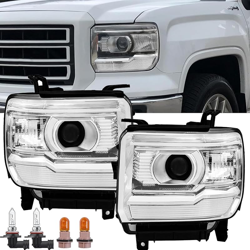 Conjunto de faróis dianteiros APSVE para GMC Sierra 1500, 2500HD e 3500HD – Par com lâmpadas