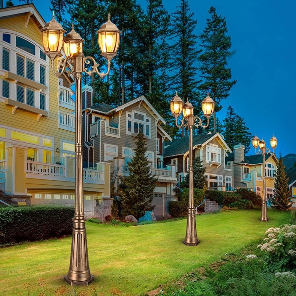 Outdoor Lamp Post Light – E27 Glass European Victorian Retro Column Lamp, Waterproof Garden Lawn Street Lighting, Brown 1.1M