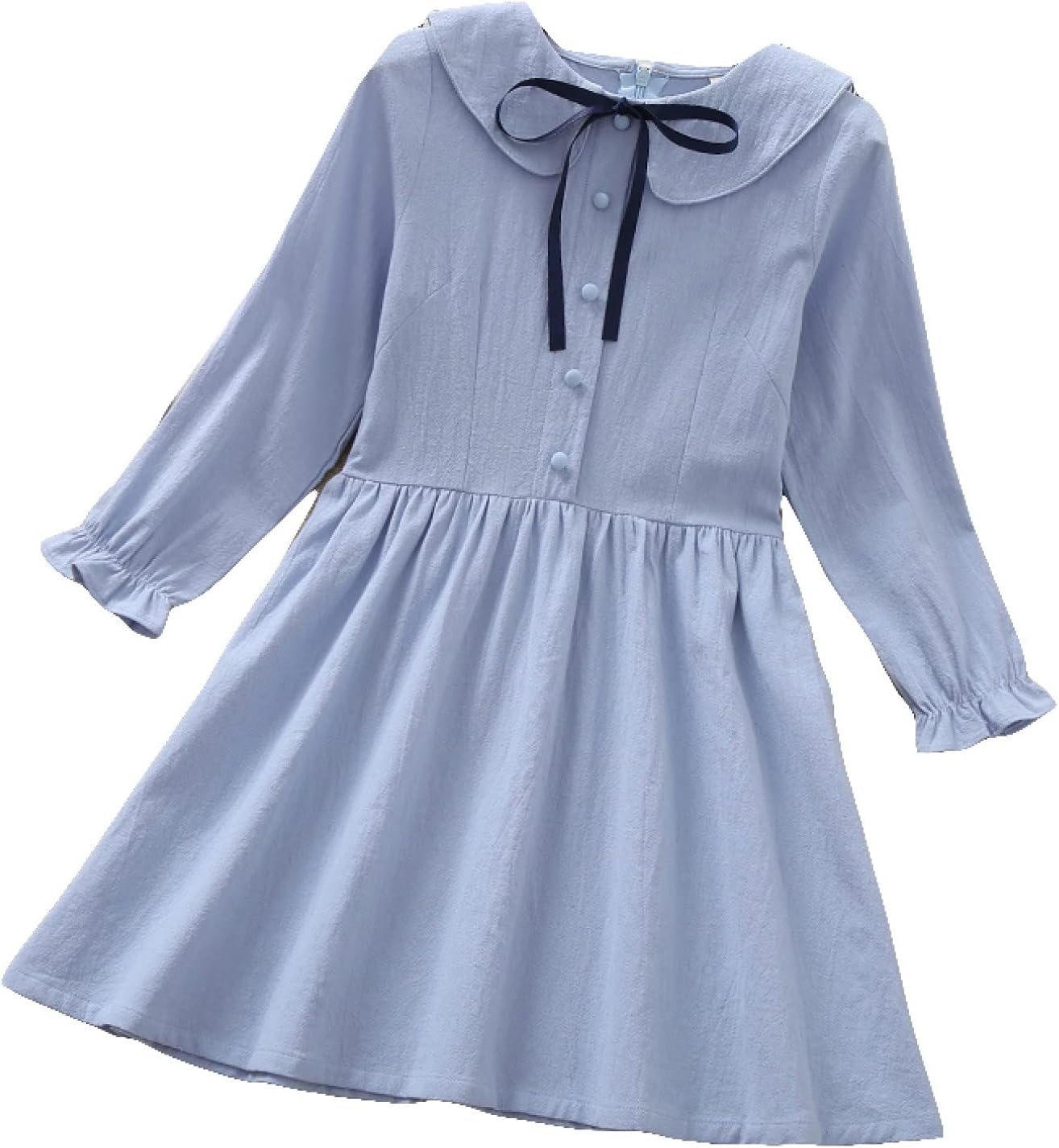 [KAPE1] ワンピース 女の子 子供服 キッズドレス 半袖 リボン 140 学院風 ブルー キッズ服 可愛い 子供ドレス ショー