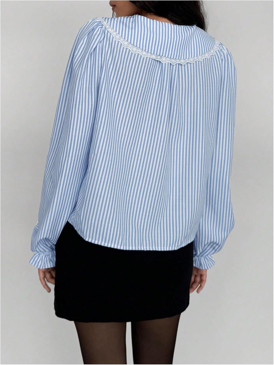 Floerns Women's Striped Button Down Blouse Long Sleeve Loose Fit Preppy Shirt - Image 2