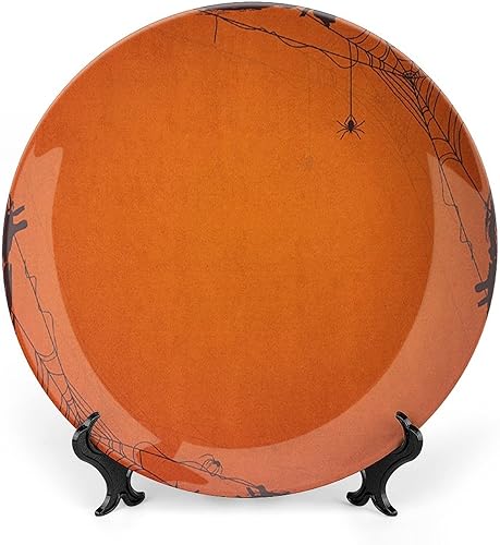 Plato decorativo de 10 pulgadas, tela de araña, porcelana redonda, marco de Halloween, insectos, impresión abstracta de telaraña, para colgar en la