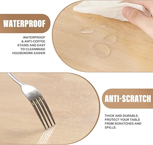 Miniatura 10 de Protector de mantel de plástico transparente resistente, 100% impermeable, a prueba de derrames de aceite, protector de mesa transparente para mesas