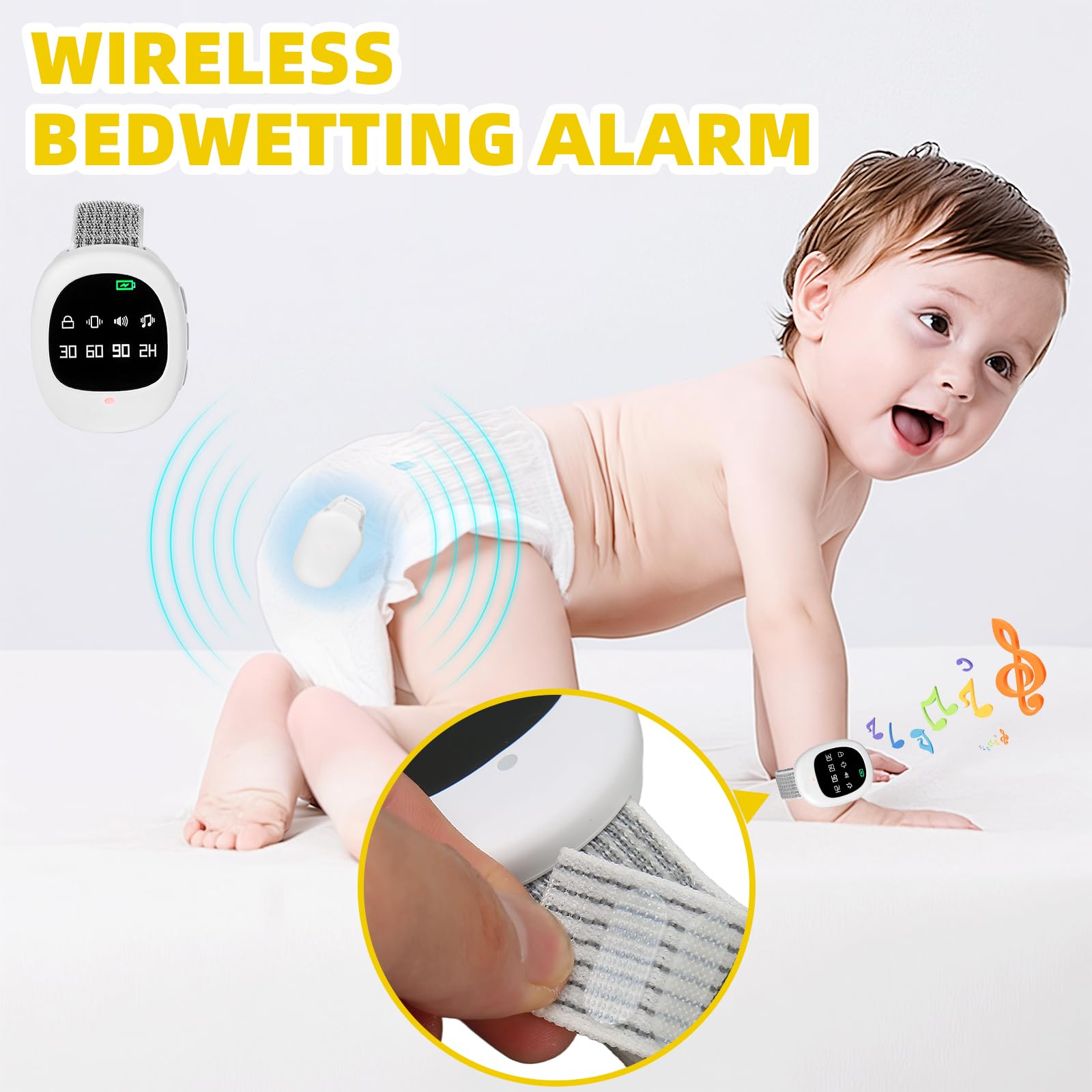 Bezprzewodowy alarm o moczeniu nocnym, z 3 trybami przypomnienia, ładowany przez USB-C, wysoka czułość, czujnik moczenia nocnego dla dzieci starszych i chorych na obłożnie