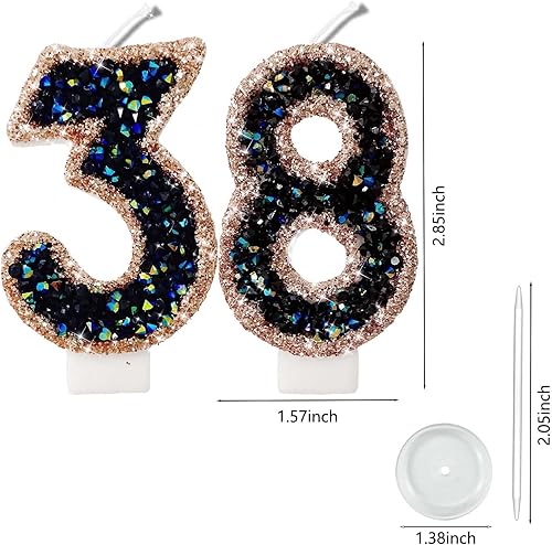 Miniatura 242 de Velas de números con purpurina de oro rosa de 2.8 pulgadas, muchos colores, regalos de cumpleaños de 22 años, velas de cumpleaños, velas de números