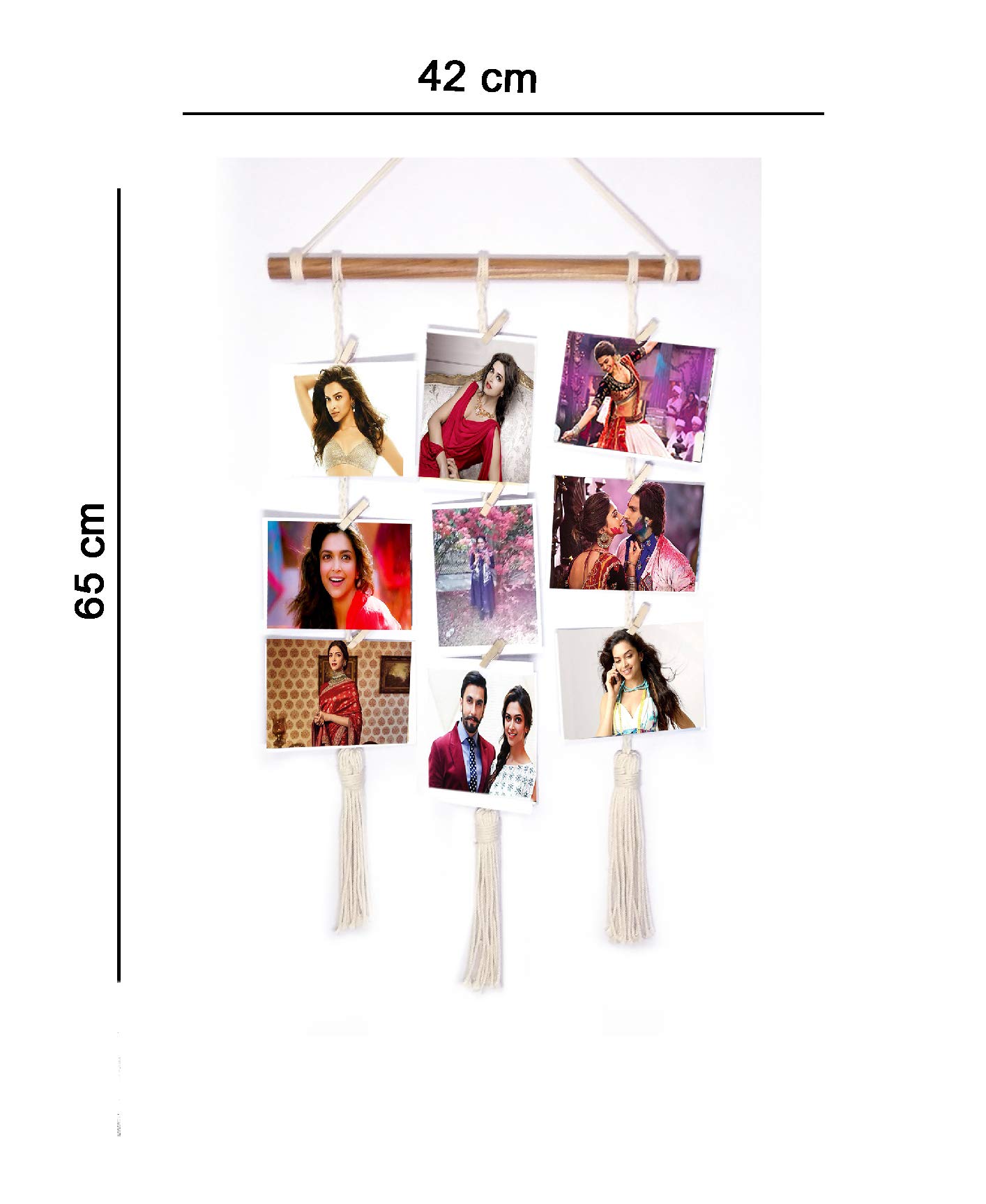 VAH Hanging Photo Display Macrame 3 Rope Wall Hanging Pictures Organizer Home Decor, Bohemian, With Wood Clips For Home | Living Room | Bed Room | Gallery | Balcony | Decoration Items 3