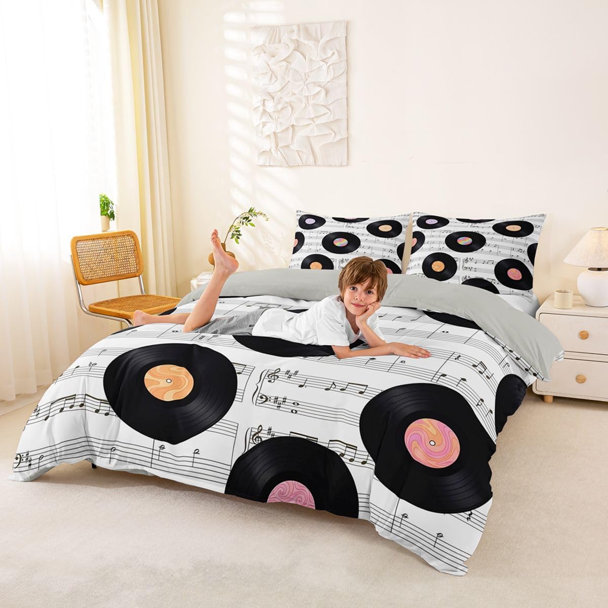 Feelyou Musical Duvet Cover Full Size Popstar Party Bedding Set for Boys Girls Art Comforter Cover Musical Note Bedroom Decor 3Pcs No Comforter Zipper Closure with 2 Pillowcases
