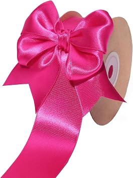 LaRibbons Hot Pink Satin Ribbon 1 1/2 Inch 25 Yards Luxury Double Faced Hot Pink Ribbon for Gift Wrapping Pink Breast Cancer Ribbons Flower Bouquet Crafts Wedding Party Christmas Decoration