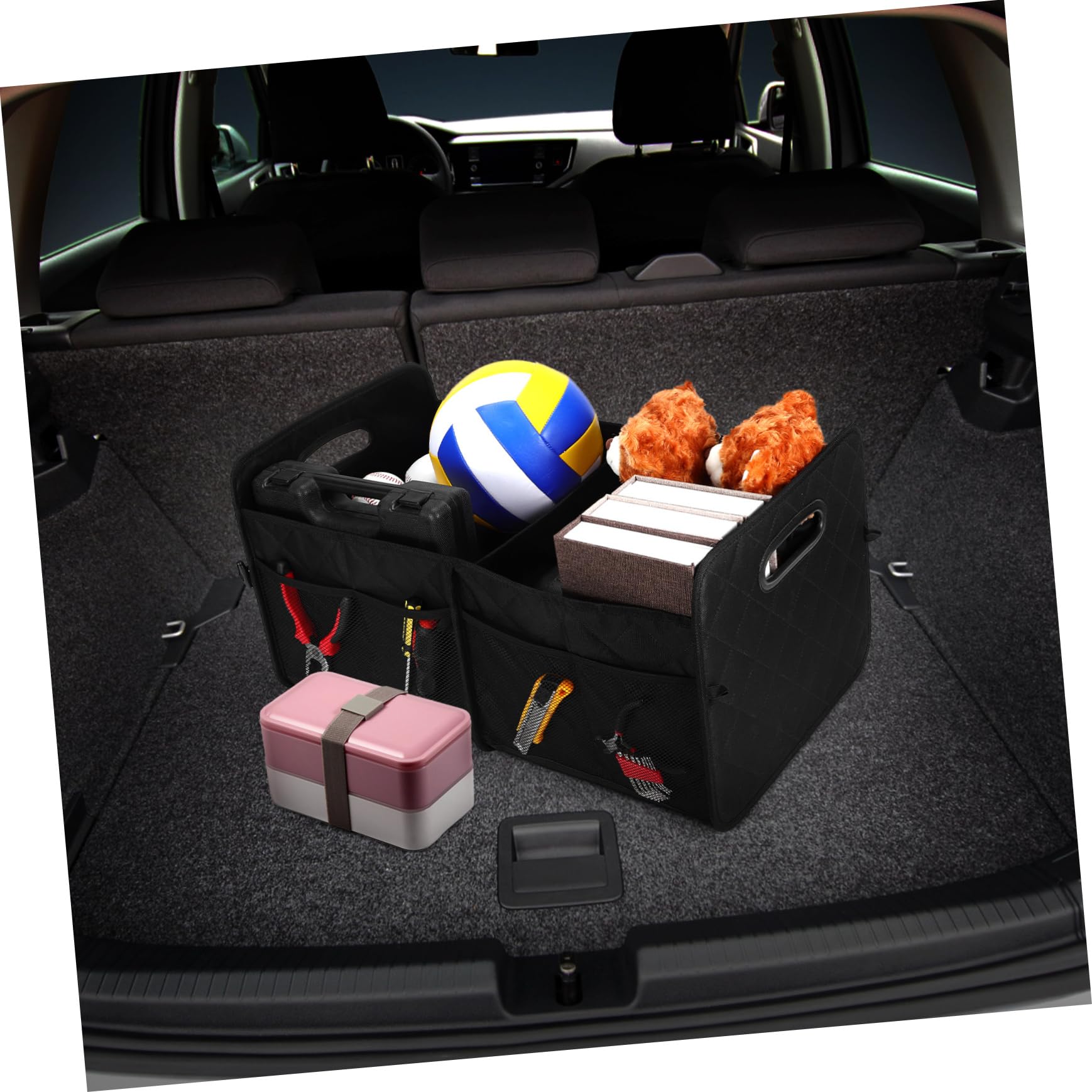 Happyyami Aufbewahrungsbox mit Stoff Schwarz Oxford Fächern Kofferraum