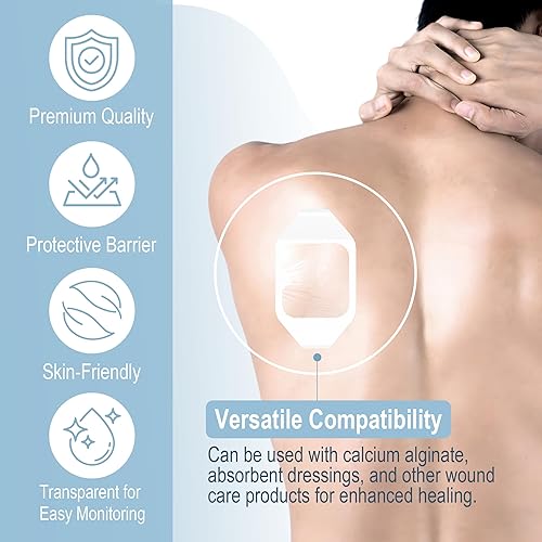 Miniatura 3 de Paquete de 50 vendajes de película transparente, adhesivos impermeables transparentes de 4 x 4.7 pulgadas, vendaje de cubierta de heridas para ducha