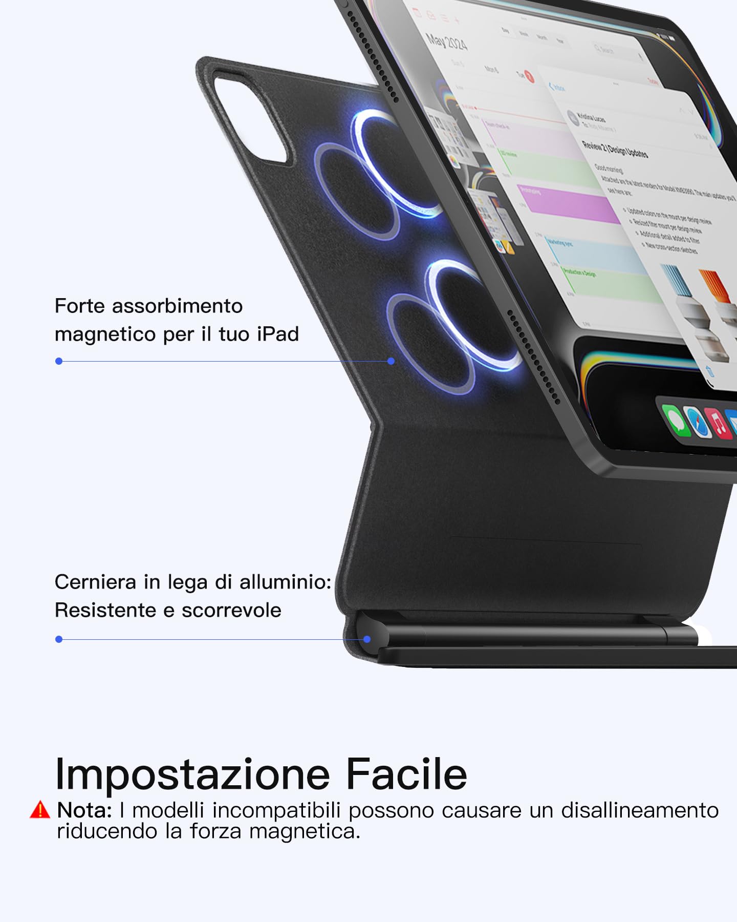Inateck Custodia con Tastiera Magnetica Easy-Set per iPad Air 11" M4/M3 (2026/2025), Air 6/5/4 Gen, iPad Pro 11 4a/3a/2a/1a Gen, Supporto a Sbalzo Galleggiante, Retroilluminazione a 7 Colori Trackpad