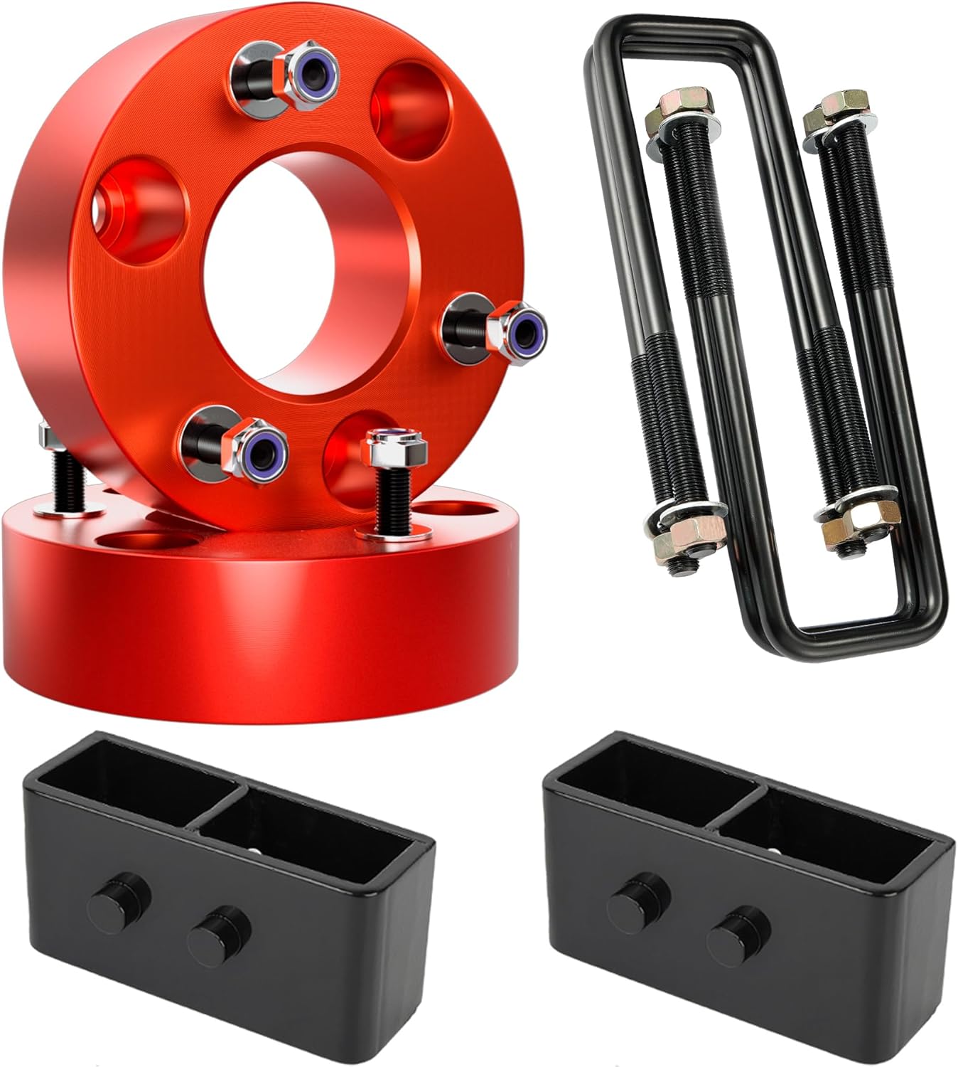 EVIL ENERGY 3" Front and 2" Rear Leveling Lift Kit Compatible with Ford F150 2WD/4WD 2004-2023, 3 inch Front and 2 inch Rear Forged Strut Spacers Red