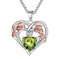 JKK Valentines Day Gifts Birthstone Necklace for Women - S925 Sterling Silver 12 Month Birthstone Necklaces Mothers Day Birthday Gifts for Women Wife Mom Heart Necklace