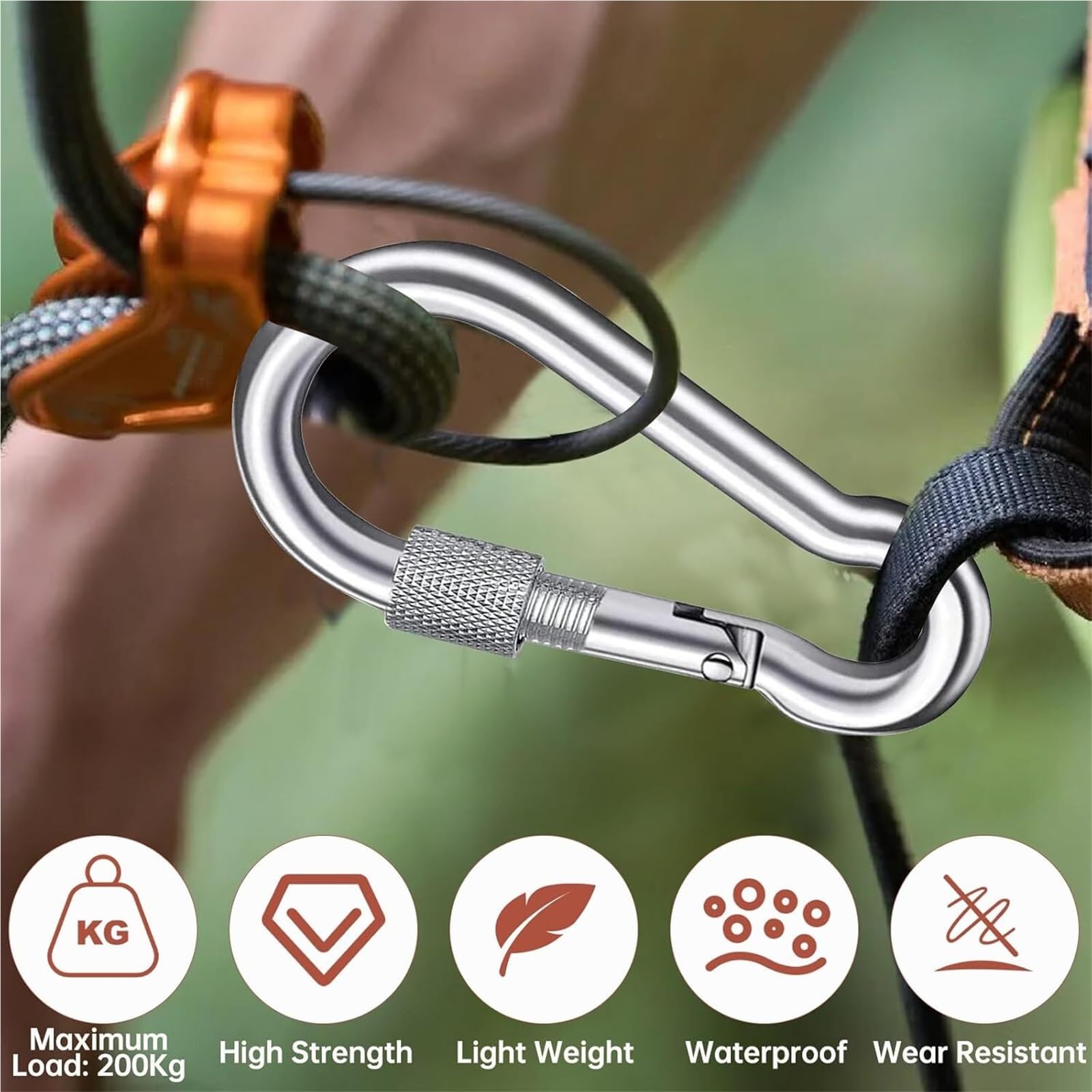 Mosquetones Acero Inoxidable M4/M5/M6/M7/M8 Clips de mosquetón a presión resorte Metal ganchos tornillo anillo en D mosquetones bloqueo conector oscilante(M7x70,20PCS)