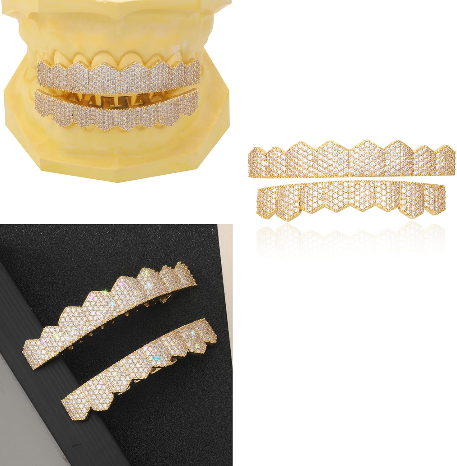 Grillz Teeth 18K Gold Plated Hip Hop Grills Grillz Inlaid With Shiny Zircon Street Cosplay for Halloween Christmas Unisex