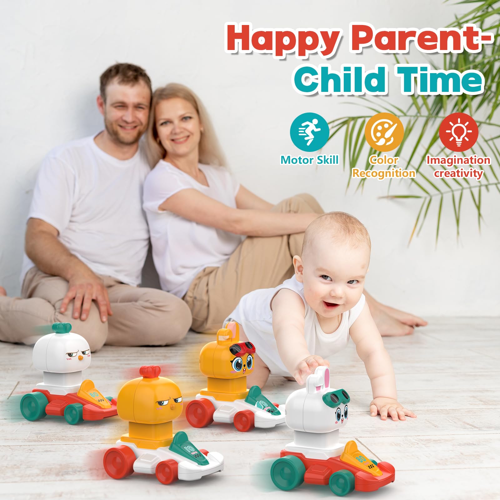 MOONTOY Macchinine Giocattolo Pasquali per Bambini 1 Anno, 4PCS Auto a Frizione Coniglietto e Pulcino, Macchine Push & Go per Neonati 6 9 12 18 Mesi, Easter Basket Stuffers, Regali Prima Compleanno