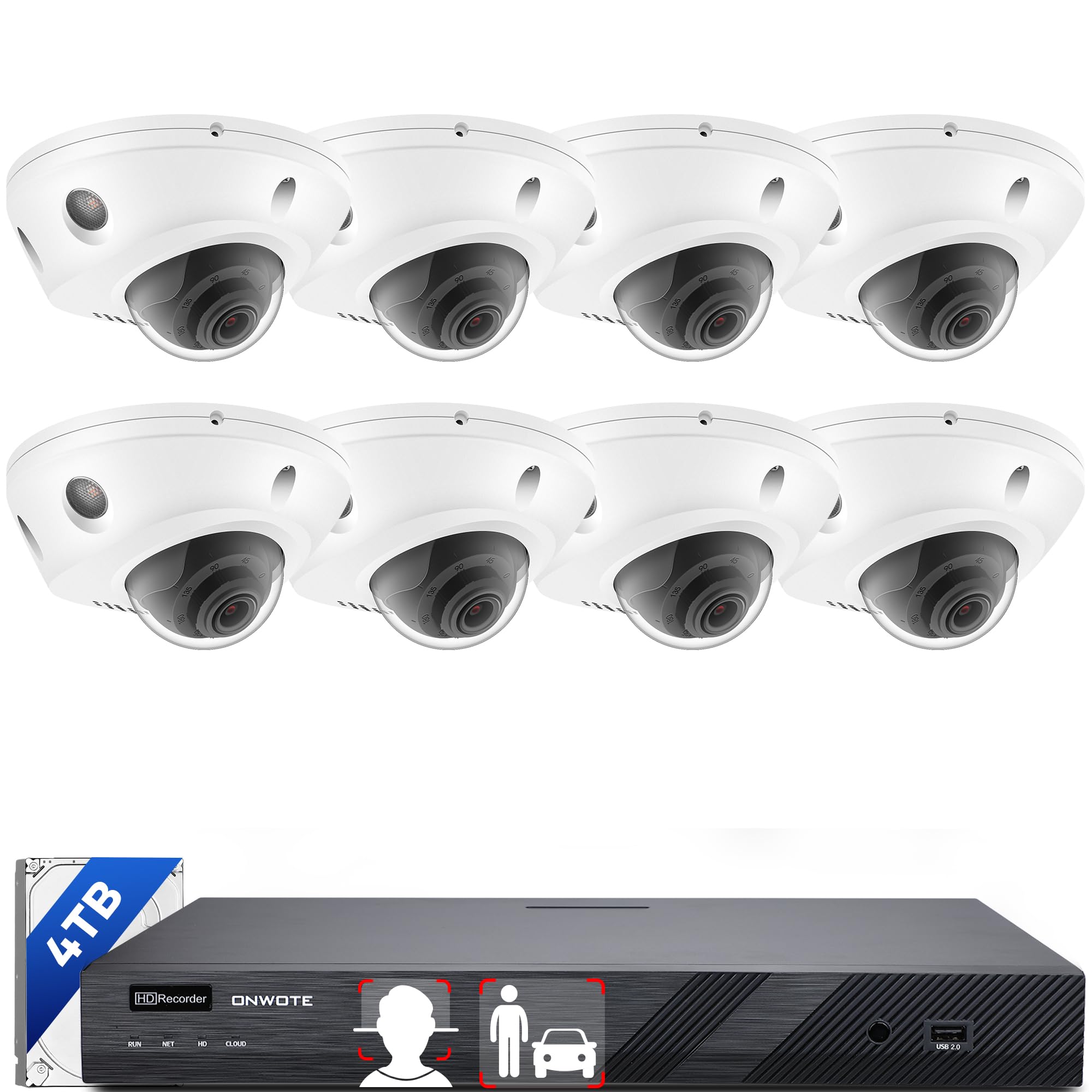 ONWOTE 12MP NVR 16-K - Sistema de cámara de seguridad (8 x 4 K 8 MP, audio a prueba de vandalismo, cámaras IP PoE, visión nocturna inteligente, 16 canales, NVR comercial, 4 TB, cable de 30,5 m y 18,3