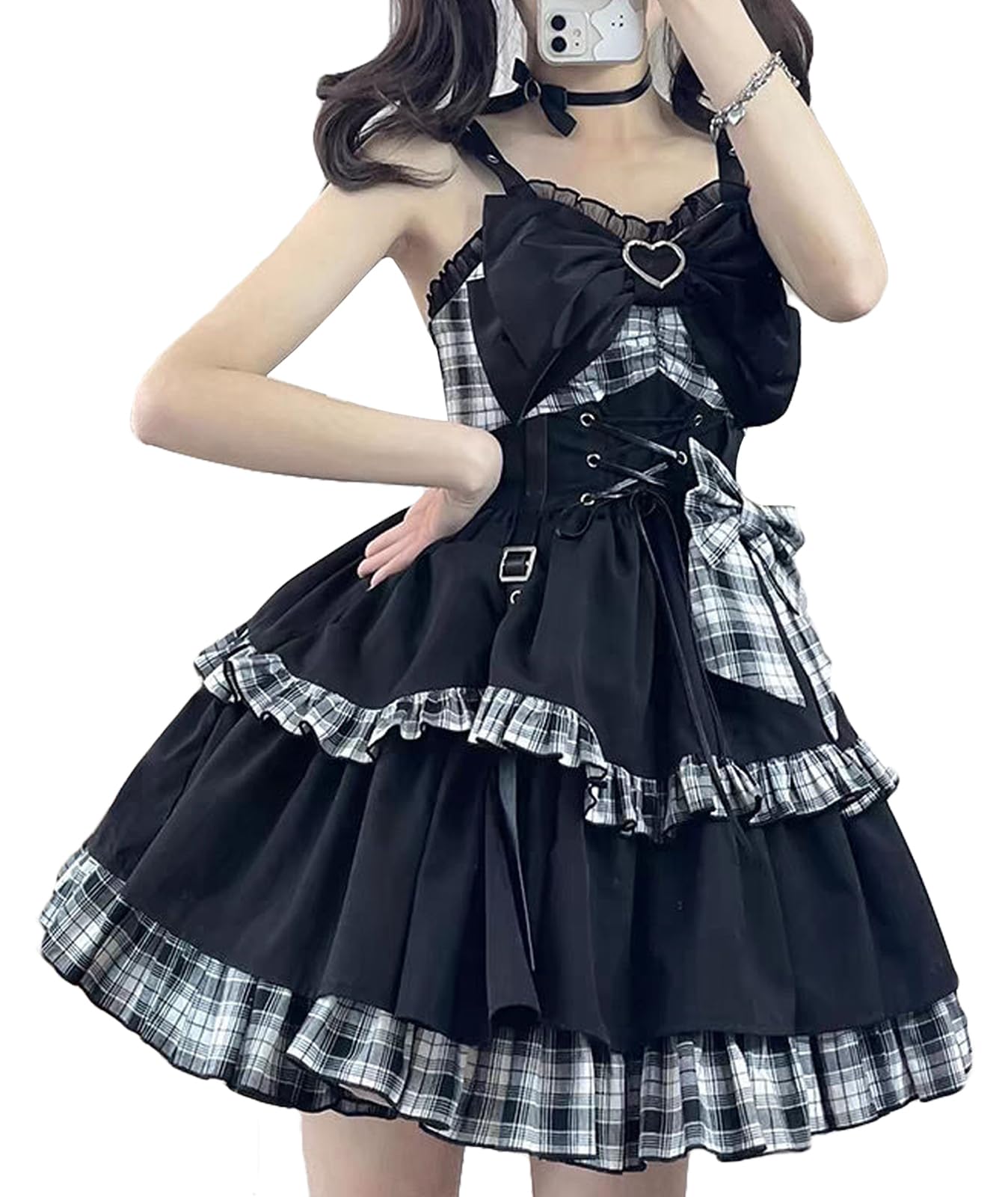 [Qichenk] ロリータ ワンピース ゴスロリ 森ガール ミニ ゴシック風 コスプレ cosplay lolita お姫様 可愛い リボン 森ガール 甘ロリ クリスマス ハロウィン 学園祭
