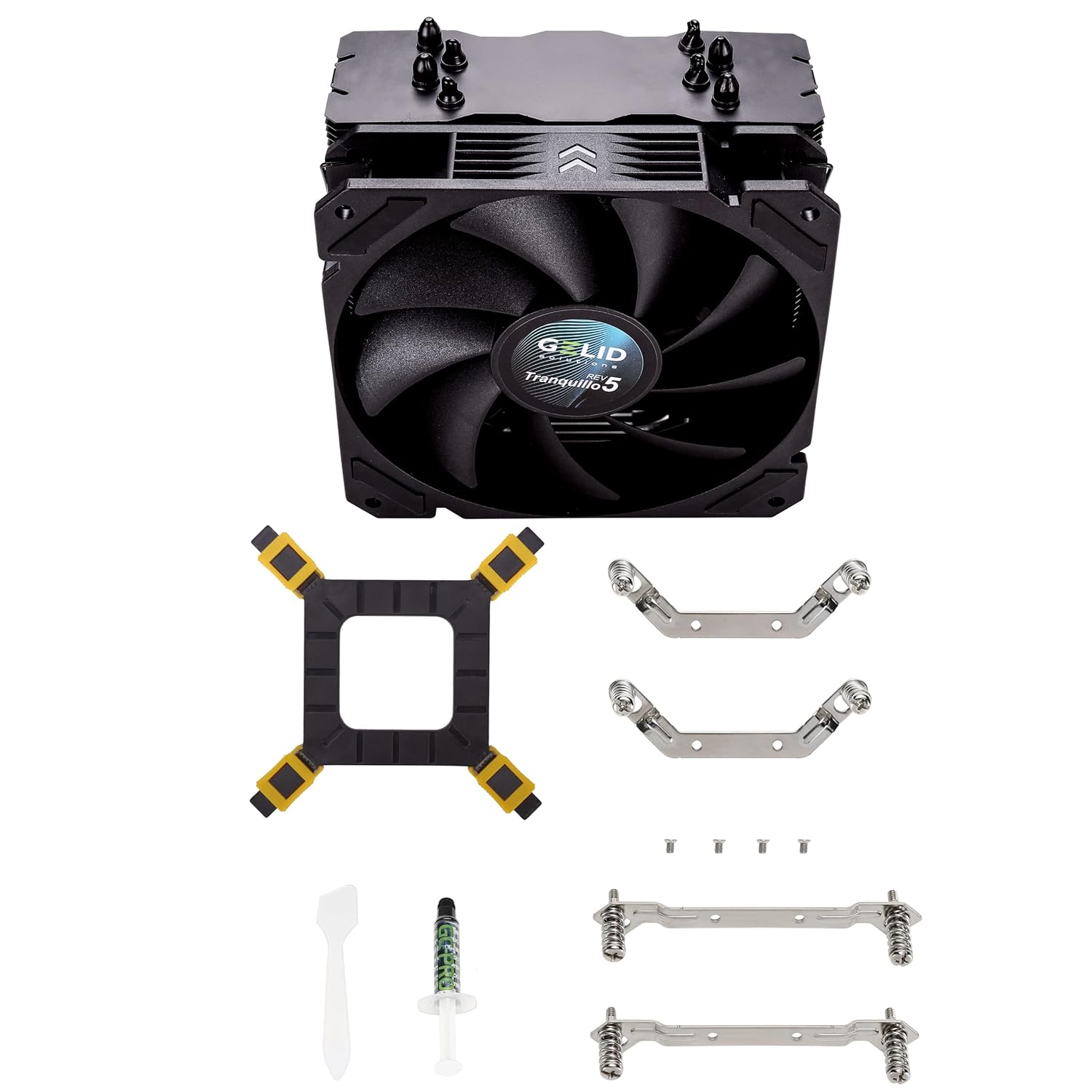 Gelid Solutions Rev. 5 Tranquillo, CC-TranQ-05-A, CPU Cooler 4 Heatpipes 120mm PWM 150W TDP Cooler, Advanced Heatsink, LGA1700 and AM4 Compatible - Black