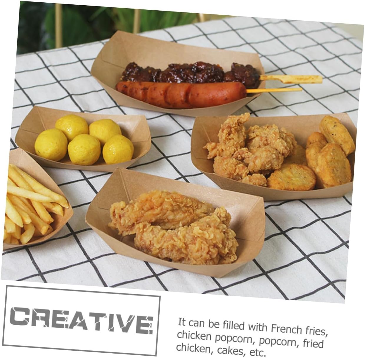 100pcs Disposable Kraft Paper Oil-proof Fried Snacks Container French Fries and Fried Chicken Takeout Boxes for Food Service and Catering
