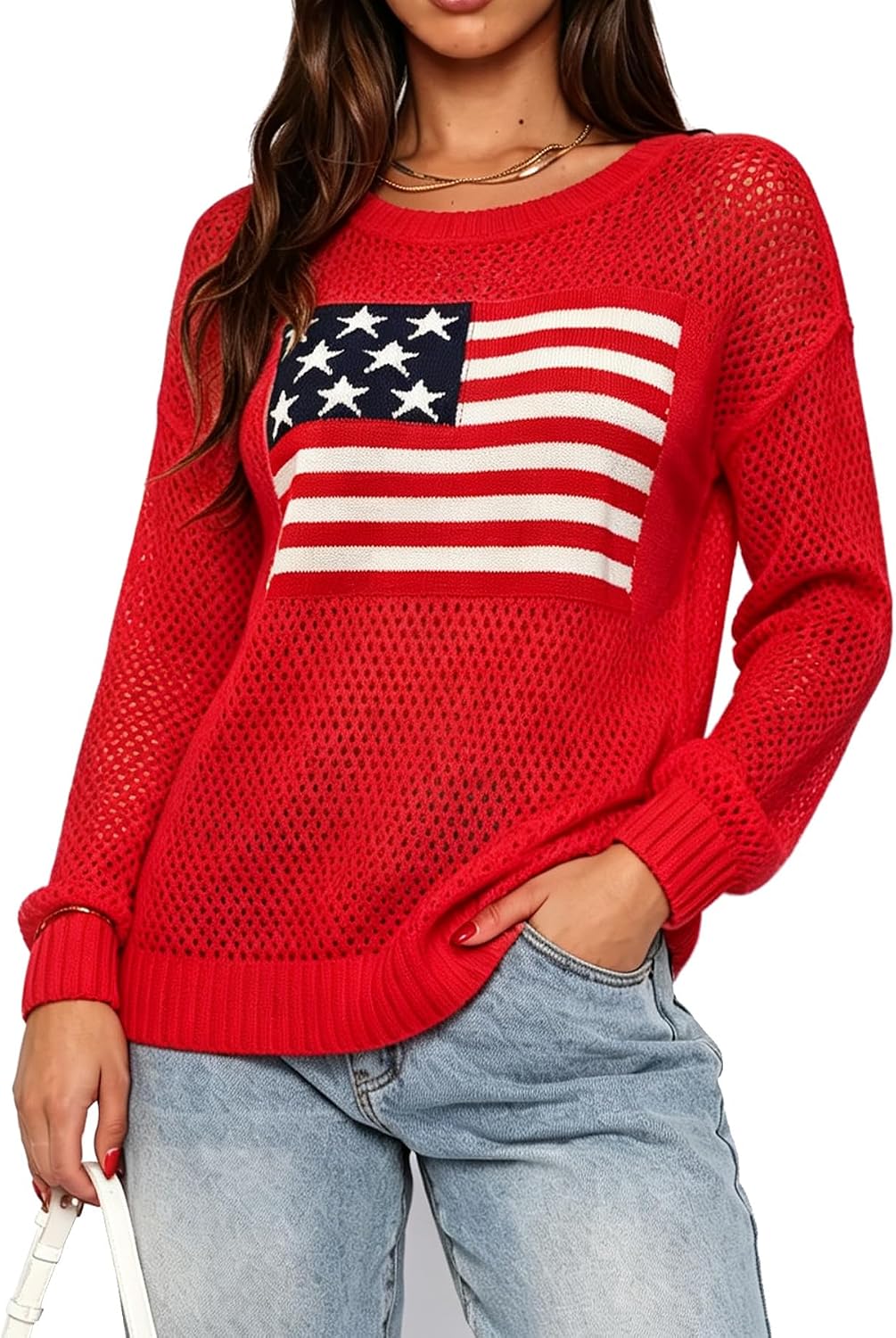 Dressmine Crochet Tops for Women American Flag Sweatshirt Fall Outfits